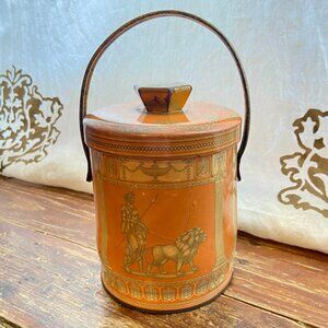 Vintage Murray-Allen Orange Metal Tin Greek Roman Toga Lion England Handle